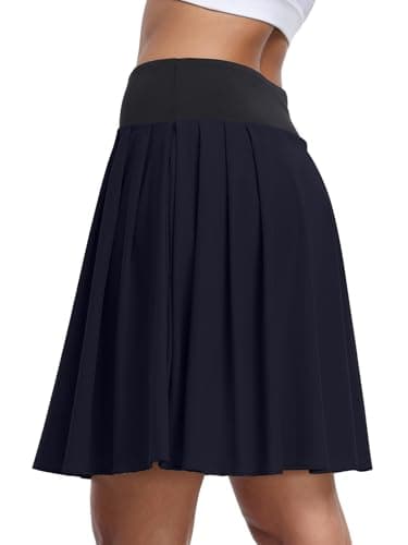 KORALHY Women's Pleated Skorts 20" Inch Knee Length Skirt Color Blocking Quick Dry Golf Tennis Skirts with Pockets Navy Blue 3XL - Image 1