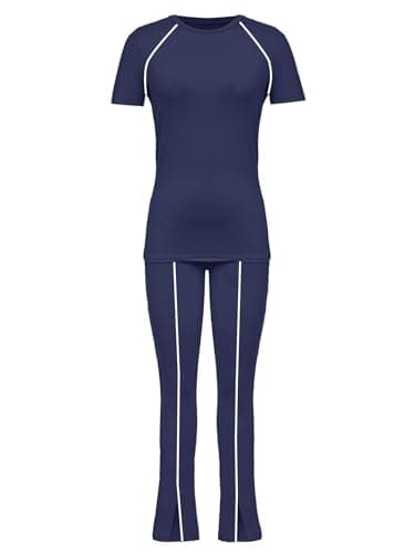 STOLKISS Lounge Sets for Women 2 Piece Summer Casual Crewneck Jogger Workout Outfits Short Tops Long Pants Sweatsuit Leggings Sets Blue M - Thumbnail 5