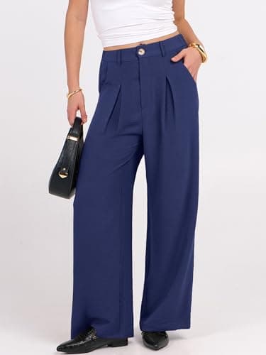ANRABESS Women Wide Leg Dress Pants 2026 Summer High Waisted Business Casual Work Trousers Dressy Office Palazzo Pants Slacks Deep Blue X-Large - Thumbnail 5
