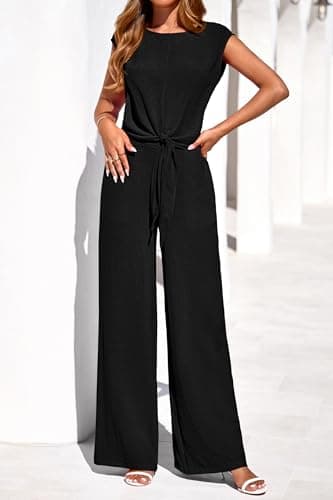 PRETTYGARDEN Women 2 Piece Lounge Sets 2026 Casual Summer Outfits Cap Sleeve Strappy Crop Tops Wide Leg Pant Tracksuit(Black,X-Large) - Thumbnail 4