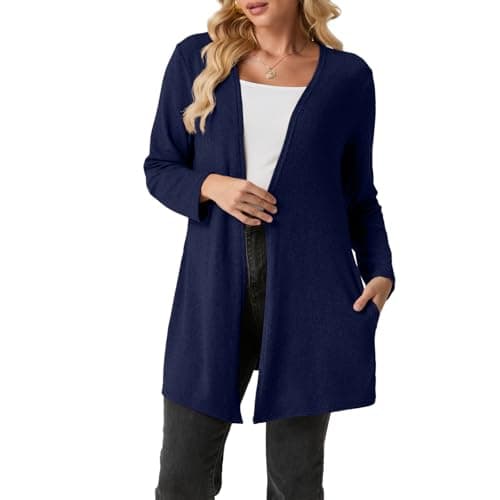 Cardigans Sweaters for Women Long Sleeve Lightweight Cozy Open Front Fall Cardigan with Pockets Trendy 2025 A - Navy - Image 1
