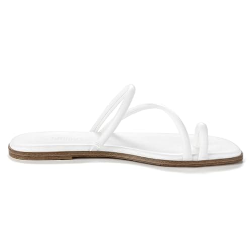 Rihero Womens White Slide Sandals Beach Square Toe Thong Flat Sandals Slip On Comfortable Dressy Summer Strappy Flip Flops Size 6.5 - Thumbnail 4