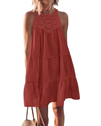 KIRUNDO Women Summer Halter Sundress 2026 Spring Casual Sleeveless Boho A Line Mini Beach Vacation Dress Cruise Resort Wear(Medium, Rust Red) - Image 1