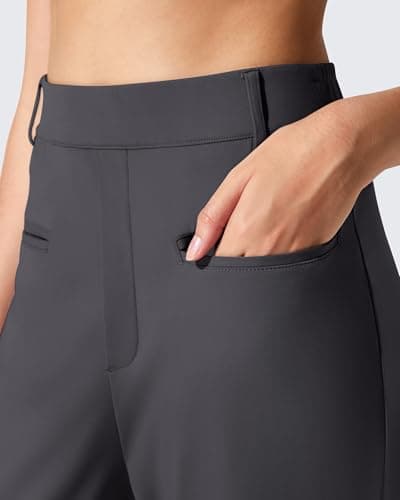 G4Free Straight Leg Yoga Pants for Women Elastic Waist Comfy Stretch Office Casual Trousers Slack with Pockets Daily Wear (S,Dark Gray,Tall) - Thumbnail 2