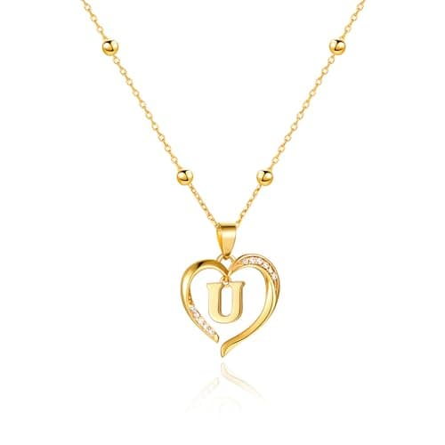 Cicy Bell Womens Heart Initial Necklace for Women 18k Gold Plated Shell Personalized Letter Pendant Necklace 17.7'' with 2'' Extender - Image 1