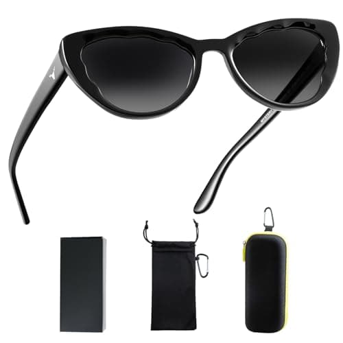 THUNY Black Cat Eye Sunglasses with UV400 Protection for Women,Trendy Polarized Acetate Cateye Sunglasses Petals-Pattern Frame for Ladies,Fashion Gradient Retro Sun Glasses for Travel Driving Outdoor - Image 1