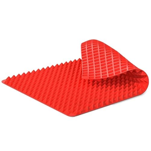 16x11.42" Non-Slip Red Pyramid Baking Mat - Easy to Clean Pyramid Pan Silicone Baking Mat with Air Circulation System - Tear- and Heat-Resistant and Flexible Oven Mats for Cooking, Roasting & BBQ