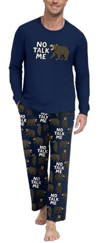 PrinStory No Talk Me Bear Pajamas For Men - Funny Introvert Graphic Sleepwear Cozy Loungewear Set Introvert Pajamas Funny Gift For Men XL - Image 1