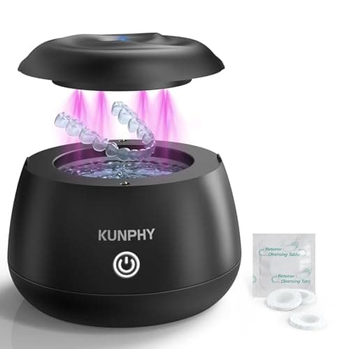 KUNPHY Ultrasonic Retainer Cleaner Machine, 48kHz Dental Cleaning Pod for Braces, Night Guard, Mouthguard, Toothbrush, Denture, Jewelry Black