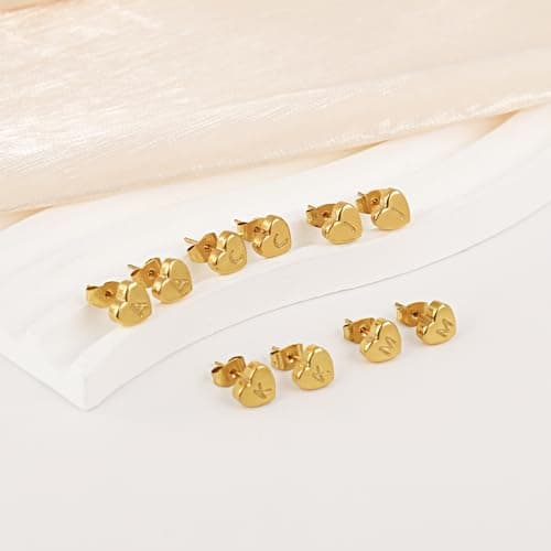 BAYLAY Heart Initial Earrings for Women - 18K Gold Plated Letter D Initial Earrings Hypoallergenic Earrings for Women Dainty Gold Heart Stud Earrings Gold Jewelry - Thumbnail 4