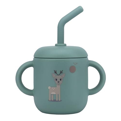 Clevakid Silicone Training Cup with Straw Easy Grip Handles for Toddlers – Soft & Spill-Proof, Dishwasher Safe | 180ML OZ (Green Mint ClevaZaal Friend)