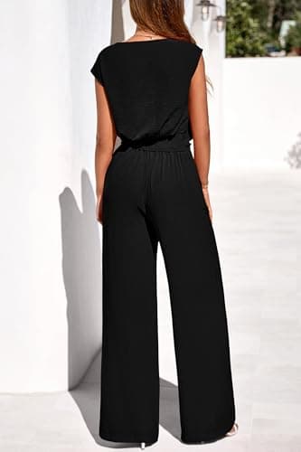 PRETTYGARDEN Women 2 Piece Lounge Sets 2026 Casual Summer Outfits Cap Sleeve Strappy Crop Tops Wide Leg Pant Tracksuit(Black,X-Large) - Thumbnail 5