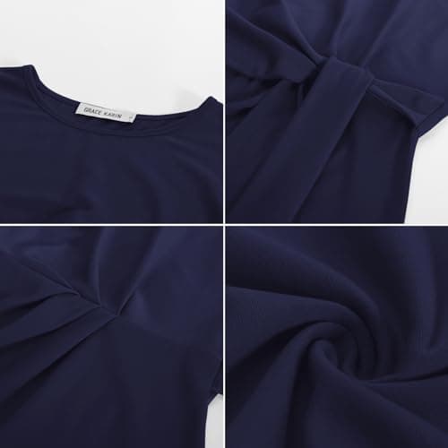 Womens Cap Sleeve Tops Summer Crew Neck Business Blouses Top Navy S - Thumbnail 6