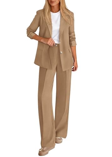 KIRUNDO Womens Suits 2 Piece Set Business Casual Blazer Jacket Wide Leg Dress Pants Suits Professional Work Office Outfits(Khaki, XX-Large) - Image 1