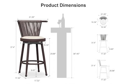 PURPLE LEAF Outdoor Swivel Counter Height Bar Stools Set of 2 Metal Modern Wicker Bar Chairs Wraparound Back and Armrests Aluminum Woven Barstools with Cushions for Kitchen Balcony Garden Indoor Brown - Thumbnail 2