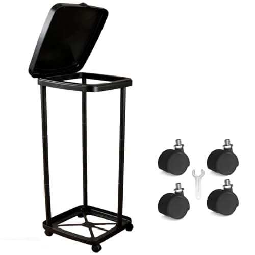 UUFCTY Collapsible Trash Can Camping Portable Garbage Bin Holder Stand with Wheels Plastic Outdoor Trash Can with Lid for Outside Indoor, Black - Image 1