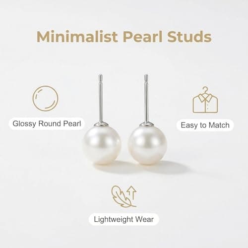 ANNIE WU Freshwater Pearl Stud Earrings, 925 Sterling Silver Hypoallergenic Earrings for Women, Dainty Round Pearl Earrings, Elegant Daily Jewelry, Gift Box Included - Thumbnail 2