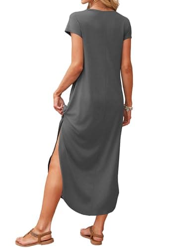 Summer Casual Maxi Dresses for Women Cap Sleeve Long Sundress with Pockets - Thumbnail 4