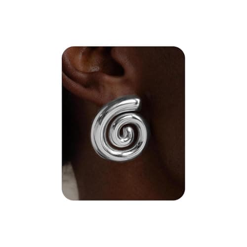 UANNEAU Silver Chunky Earrings for Women Trendy, 14K White Gold Plated Dainty Kont Earrings Statement Minimalist Hypoallergenic Stud Earrings Gifts for Her Mom - Image 1