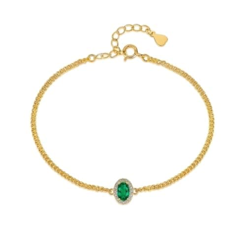 IZZBAT 14K Gold Halo Oval Birthstone Bracelets for Women Yellow Gold Cuban Chain Bracelets for Her Birthday Gifts for Mom Girlfriend - May Birthstone - Image 1