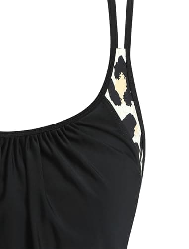 ZAFUL Two Piece Tankini Swimsuit for Women High Waisted Tummy Control Bathing Suit Double Up Tankini Set 1-Leopad b XL - Thumbnail 6