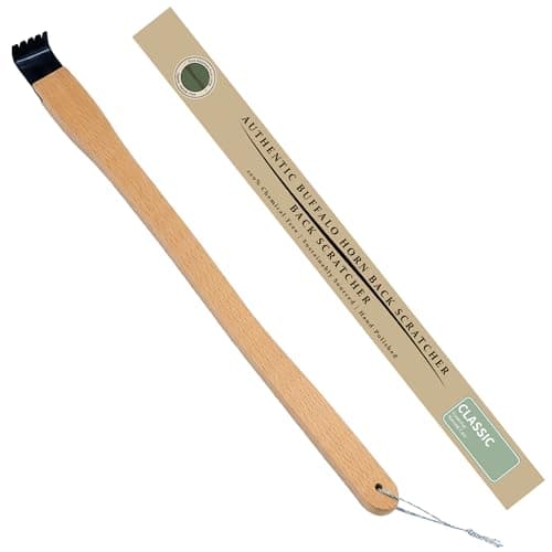 Zhomerzia Natural Buffalo Horn Back Scratcher, Smooth Rounded Tip for Sensitive Skin, 17" Curved Long Wooden Handle for Women Seniors, Lightweight Gift for Mom Wife - Image 1