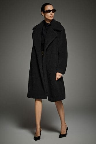 Orolay Women's Fuzzy Fleece Jacket Mid Long Faux Fur Lapel Sherpa Teddy Coat Winter Warm Outerwear with Pockets Black Large - Thumbnail 6