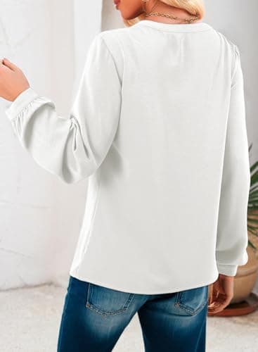Dokotoo Womens Long Sleeve Tops Dressy Casual Spring Clothes Business Work Blouses White Button Down Shirts V Neck Blouses for Women XXL - Thumbnail 2