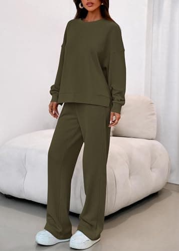 KIRUNDO Matching Sets Women Clothing Sweatsuits 2 Piece Outfit Sweat Set 2026 Fall Lounge Sets Airport Travel Tracksuit(Army Green, Large) - Thumbnail 6