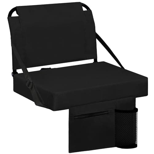 Besunbar Stadium Seats for Bleachers with Back Support Bleacher Seat Soft Cushion Light Weight Includes Shoulder Strap & Cup Holder, Front & Back Zipper Pocket, Suitable for Sports Events,Black - Image 1