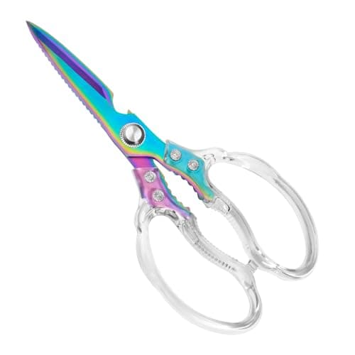 CGBE Kitchen Scissors, Multi-Purpose Kitchen Shears, Heavy Duty Food Scissors for Chicken, Poultry, Fish, Meat & Herbs with Non-Slip Grips (Transparent Colorful) - Image 1
