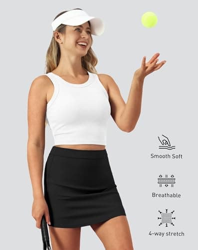 SEAJOJO Skorts for Women with Pockets High Waisted Athletic Tennis Mini Skirt with Shorts Underneath Golf Pickleball Workout Black - Thumbnail 6