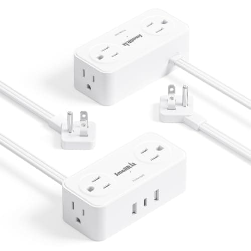 Power Strip with USB, SMALLRT 2 Pcs Flat Extension Cord with Multiple Outlets，3.3FT Flat Plug Power Bar with 4 Outlet Extender for Travel, Hotel, Dorm, Cruise Eessentials, No Surge Protection, White