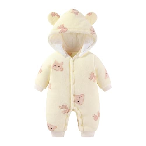 JiAmy Baby Snowsuit Newborn Animal Printed Outfits Infant Baby Fleece Detachable Hat Winter Clothes Jumpsuit Pink Rabbit 9-12 Months