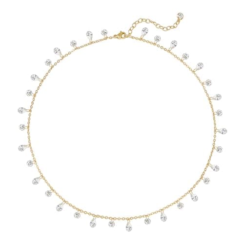 MTMY Gold Choker Necklace for Women 14K Gold Plated Cubic Zirconia Cross Heart Shell Teardrop Charm Station Choker Necklace Dainty CZ Chain Necklaces for Women Trendy Summer Jewelry Gifts(Drop) - Image 1