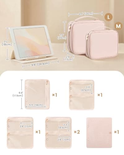 Lolalet Travel Jewelry Notebook Organizer Case, Large Jewelry Binder Book with Individual Pouches, Portable Leather Zippered Bag for Storage of Earring, Ring & Necklace, Gift for Women -Apricotpink - Thumbnail 3
