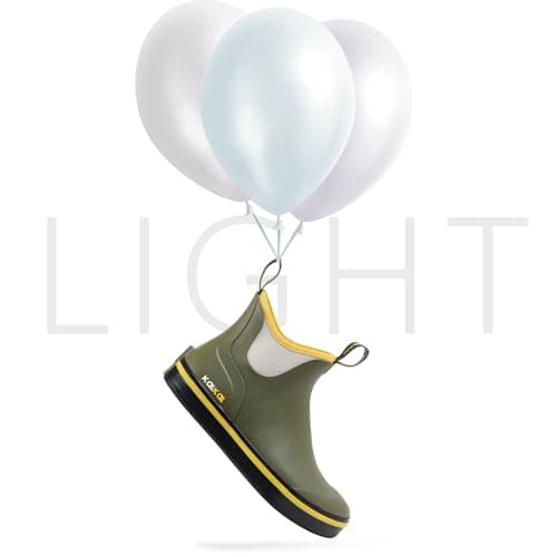 Kalkal Men's Deck Boots Anti-Slip Saltwater Fishing Rain Boots with Memory Foam, Waterproof Rubber Ankle Work Boots for Sailing (Lime Green, Size13) - Thumbnail 3