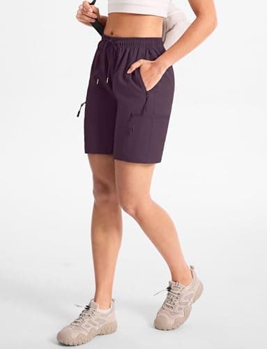 Cyasundent Women's 7" Hiking Cargo Shorts Lightweight Stretch Quick Dry Athletic Golf Summer Bermuda Shorts for Women (Wine_XL) - Thumbnail 3
