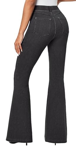 IUGA Bell Bottom Jeans for Women High Waisted Stretchy Pull On Sweatpant Jeans Women Flare Leggings Tummy Control Flare Pants Denim Black - Thumbnail 2