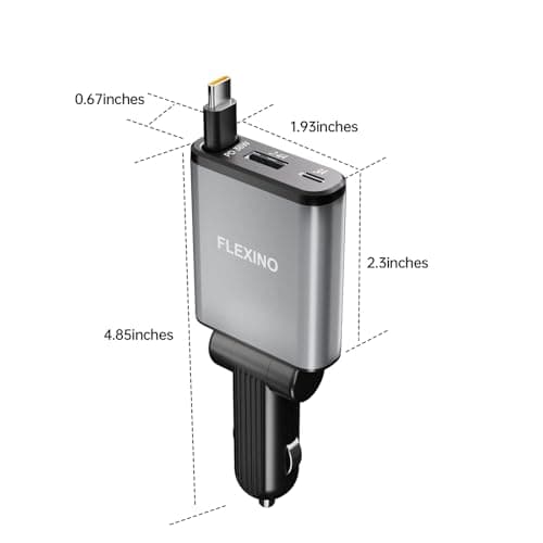Flexino 【Ultra-Slim】 Retractable Car Charger for iPhone 17, Fast Charging Car Chargers, USB C Car Charger, Cigarette Lighter Adapter for iPhone 17/16/15/14/13/12 Series, Galaxy, Gray, 1 Pack - Thumbnail 5