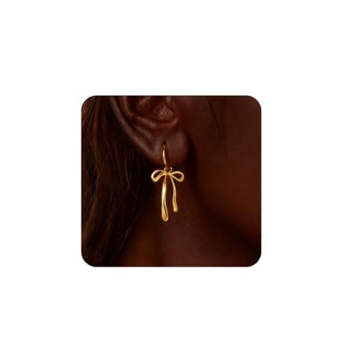 Bow Earrings for Women-14K Gold Plated and Hypoallergenic,Mothers Day Gifts for Mom Daughter -Dangle-Adult Only - Image 1