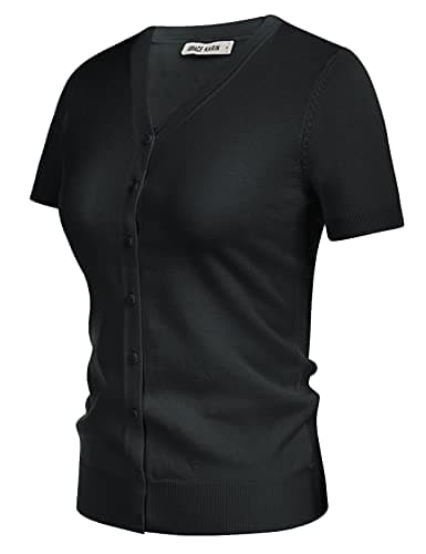GRACE KARIN Womens Lightweight Cropped Cardigan, Spring Short Sleeve Sweater Top, Summer Black Cardigan for Women Fashion Clothing Outfits(Black,L) - Thumbnail 5