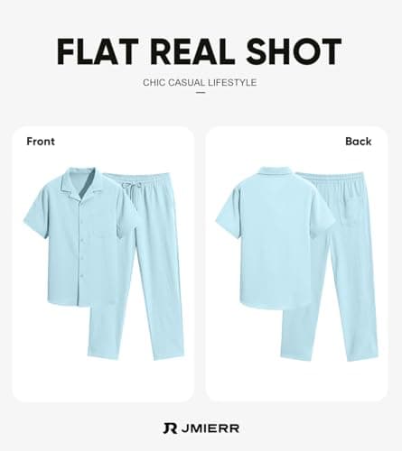 JMIERR Men 2 Piece Outfit Short Sleeve Button Down Shirt Casual Beach Pant Sets Resort Wear with Pocket, 2XL, Blue - Thumbnail 6