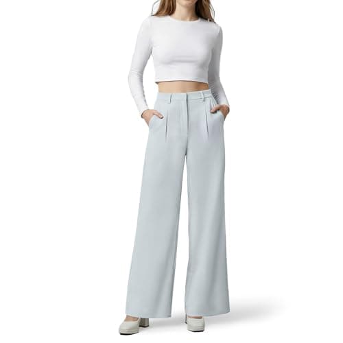 OctMoon Women’s Straight Leg Wide Leg Dress Pants – Stretchy High Waisted Work Pants for Women, Business Casual Slacks for Office & Daily Wear(Grey)-XXL - Image 1