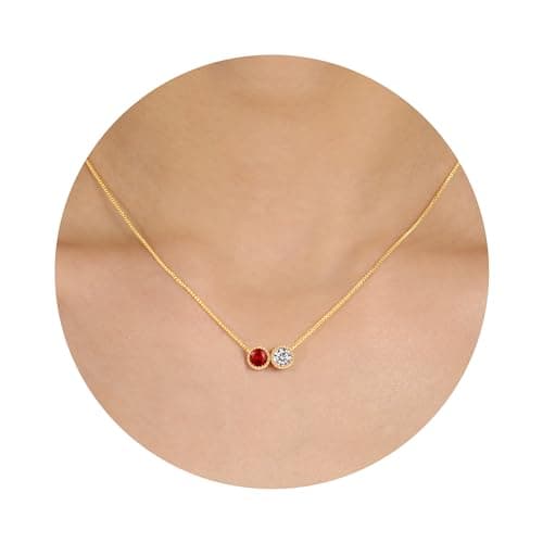 Sistble April Birthday Gifts for Women January Birthstone Necklace Birthday Gifts for Sister 14K Gold Necklaces for Women Dainty Birthstone Crystal Garnet Jewelry
