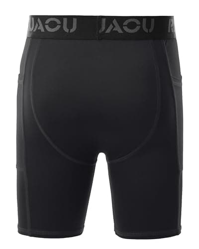 RIKUAOU Youth Boys Compression Shorts with Side Pockets, Kids Athletic Base Layers Running Underwear for Baseball Football - Thumbnail 4