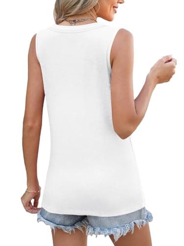 SLOWCOLIN Womens Tank Tops Loose Fit V Neck Tank Tops for Women Summer Casual Sleeveless Shirts White XL - Thumbnail 4