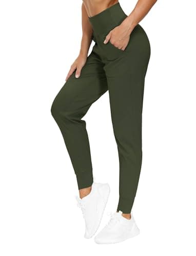 THE GYM PEOPLE Women's Joggers Pants Lightweight Athletic Leggings Tapered Lounge Pants for Workout, Yoga, Running (Small, Dark Olive)