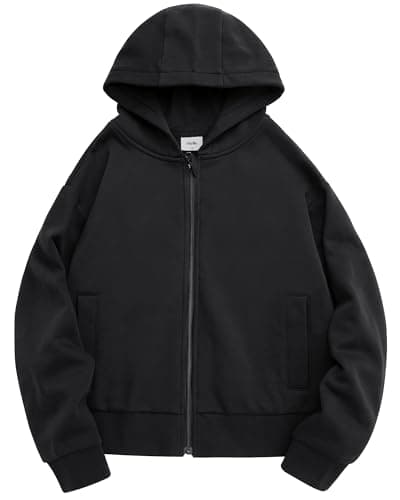 Stelle Zip Up Hoodies for Women Fleece Crop Jackets Long Sleeve Hooded Sweatshirts with Pockets Casual Coat(Black,X-Large) - Image 1