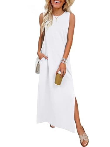 ANRABESS Women Summer Casual Sleeveless Maxi Sundress Beach Tank Dresses Pockets Travel Vacation Clothes Cruise Outfits 2026 White XX-Large - Image 1